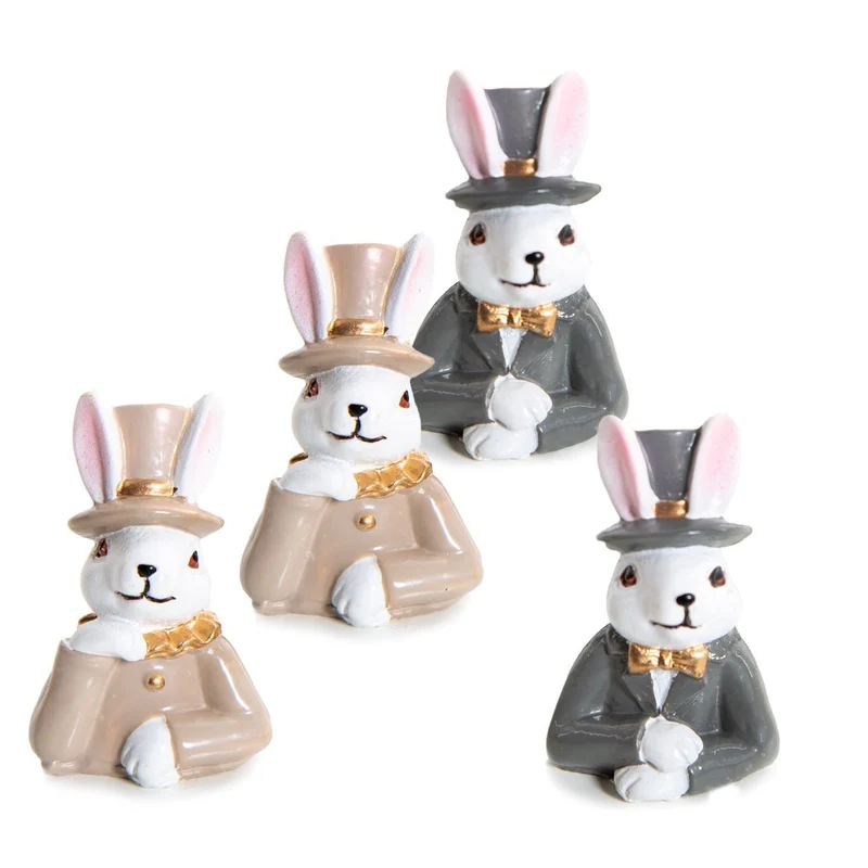 4 kleine Osterhasen Mini Figuren rosa grau Ostern 4,5 cm