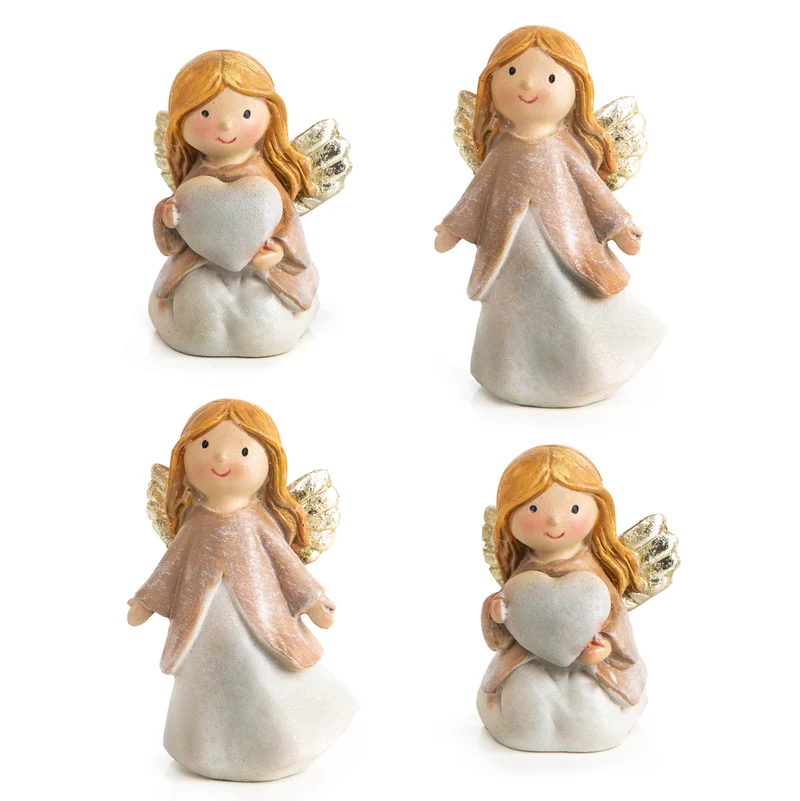 4 Engel Figuren mit Herz 7,5 cm Schutzengel kleines Geschenk