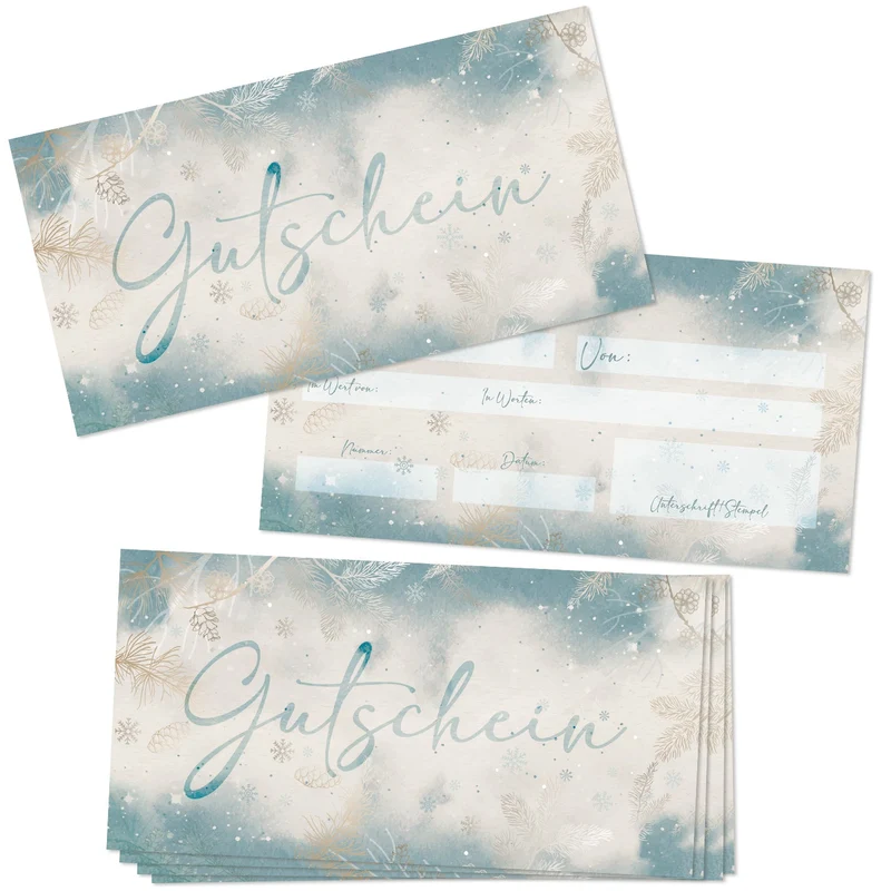10 x Gutschein blanko zum Ausfüllen Weihnachtsgutschein blau
