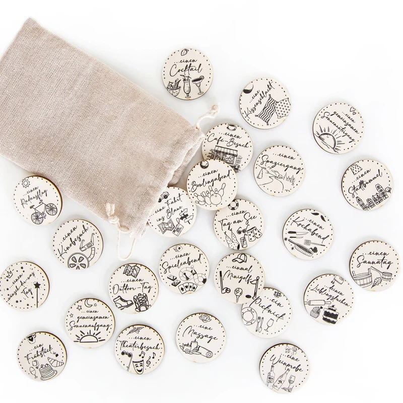 24 Gutscheine Set Erlebnisgutschein Holztaler Ø 4cm Geschenk