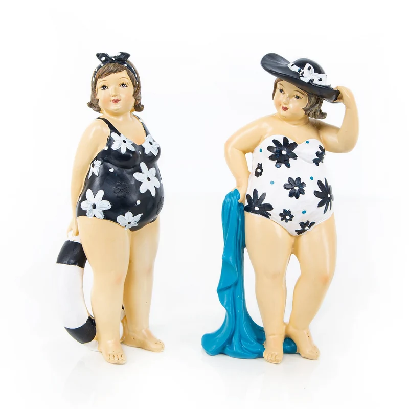 2 Frauen Rubensfrau in Badekleidung blau weiß maritim 20 cm