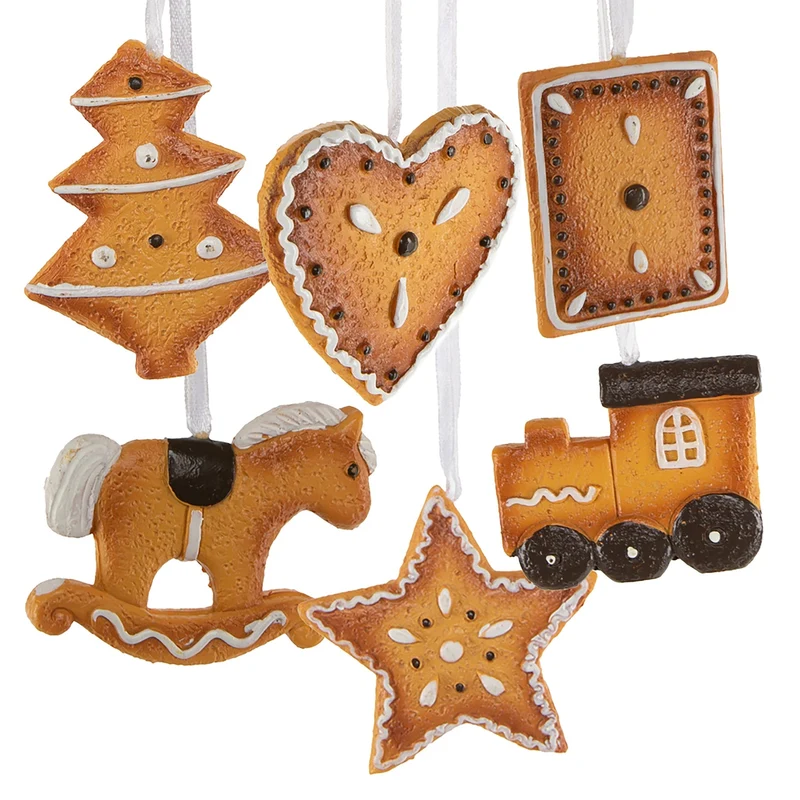 6 Lebkuchen Deko Anhänger Kunststoff braun Weihnachten 6cm