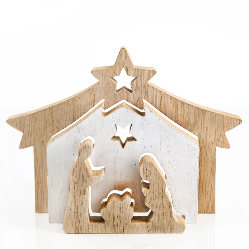 Kleine Krippe aus Holz Tischkrippe 3-tlg. weiß 20 x 14 cm