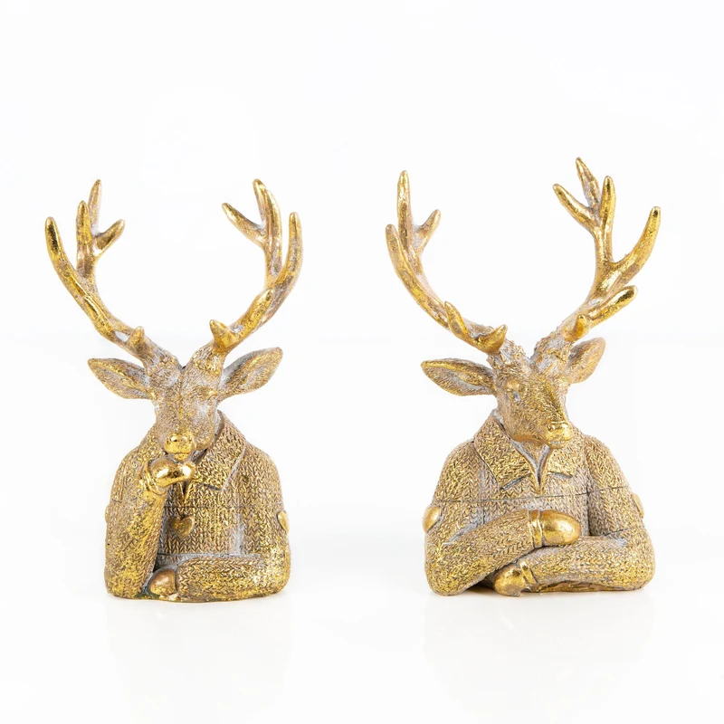 2 edle Hirsch Figuren Weihnachten Dekofigur Rentier Büste16cm