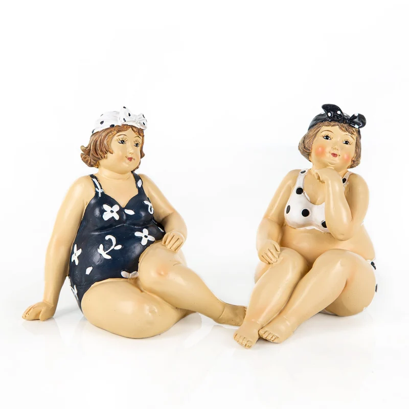 2 Frauen Figuren blau weiß maritim Rubensfigur 13cm grau weiß