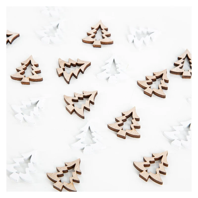 Weihnachtsdeko Set 24 Holz Streuteile Bäume weiß braun 3 cm