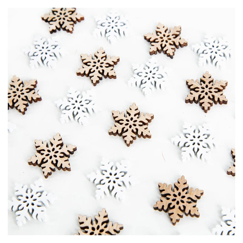 Tischdeko Weihnachten Set 24 Mini Schneeflocken Holz 2,5cm