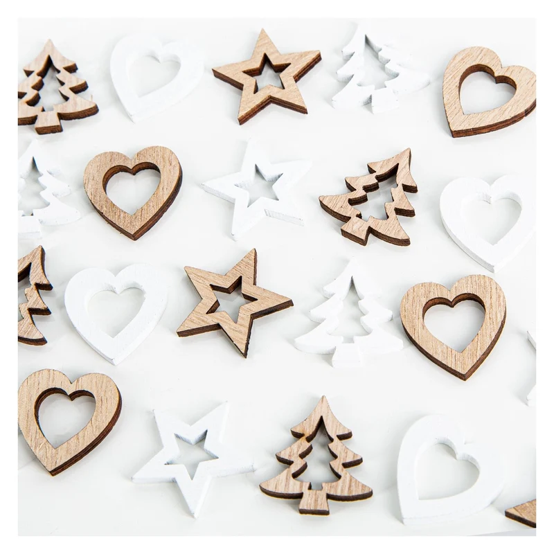 Weihnachtsdeko Set 24 Holz Streuteile Baum Stern Herz Deko