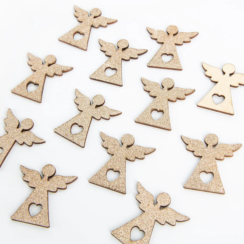 12 kleine Mini Engel aus Holz goldfarben Weihnachten 4 cm