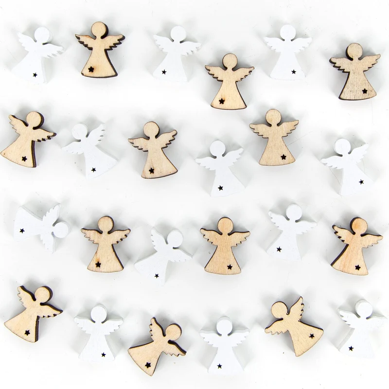 24 Mini Engel aus Holz weiß Holzengel 2 cm Weihnachten