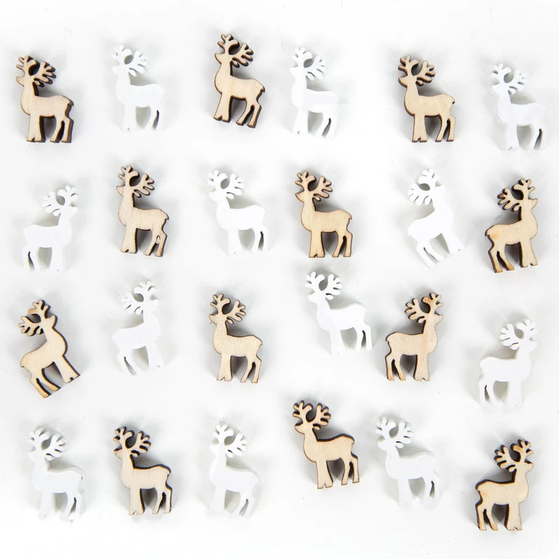 24 Mini Rentiere Streudeko Weihnachten Deko 2 cm Holz weiß