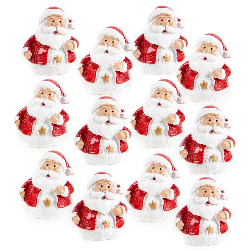 12 kleine Weihnachtsmann Figuren Nikolaus Deko rot weiß Weihnachten