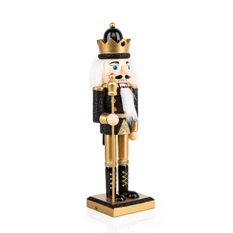 Nussknacker Figur schwarz gold aus Holz 26 cm Weihnachten Deko