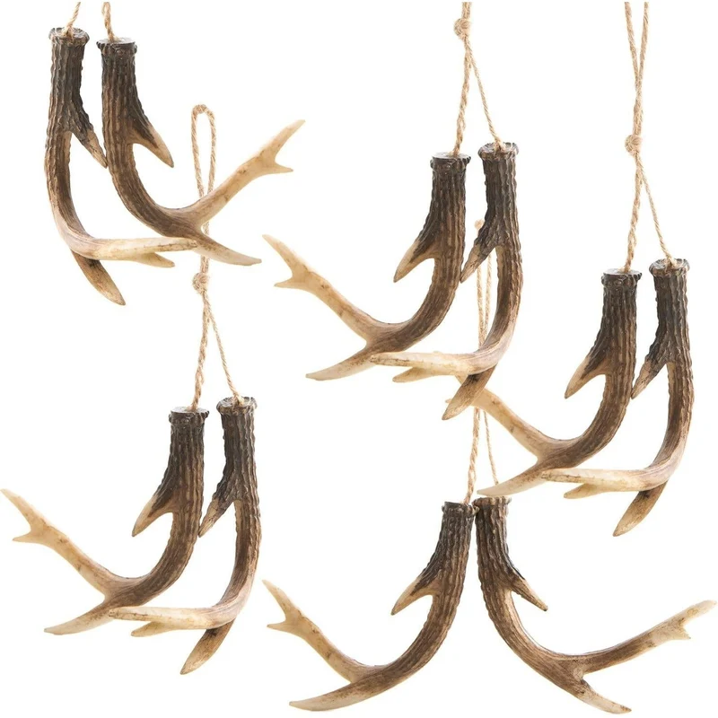 5 doppelte Geweih Anhänger - Hirschgeweih Weihnachtsdeko 13 cm