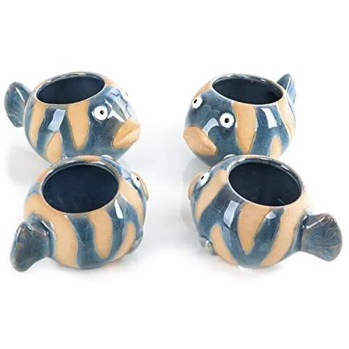 4 Mini Pflanztöpfe - kleine Fische aus Keramik zum Bepflanzen