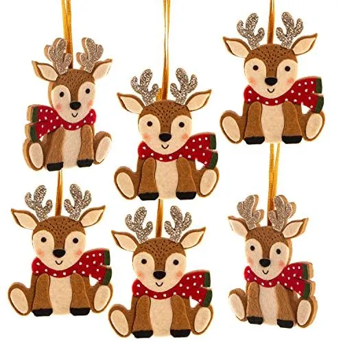 6 kleine Rentier Weihnachtsanhänger aus Filz Christbaumschmuck bruchsicher