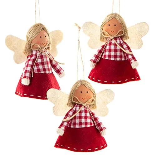 3 Engel Schutzengel Anhänger rot weiß - Baumschmuck Weihnachten 8 cm