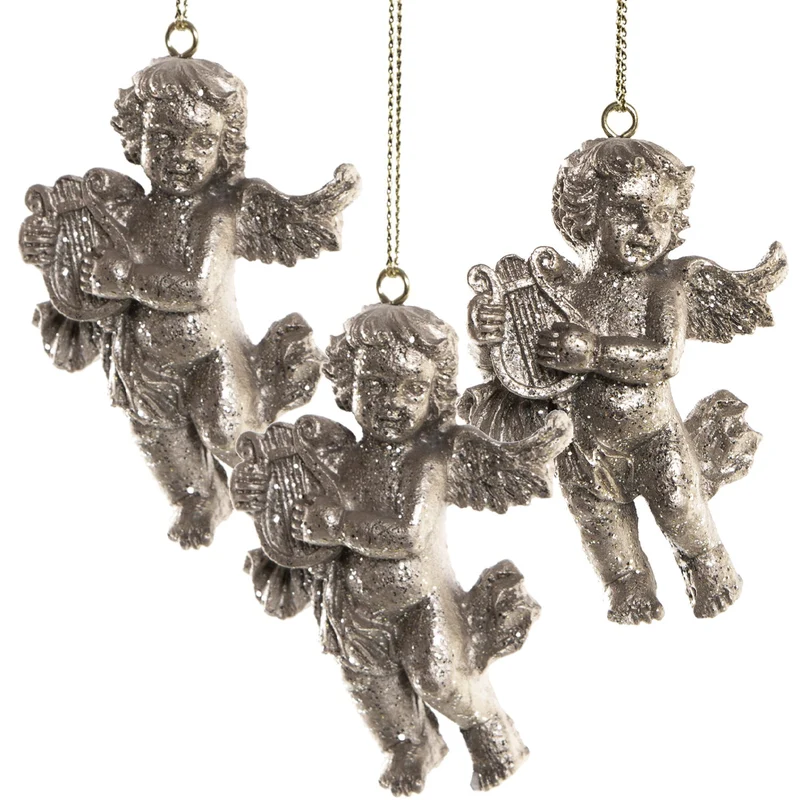 3 Weihnachtsengel Anhänger Silber glitzernd aus Kunstharz