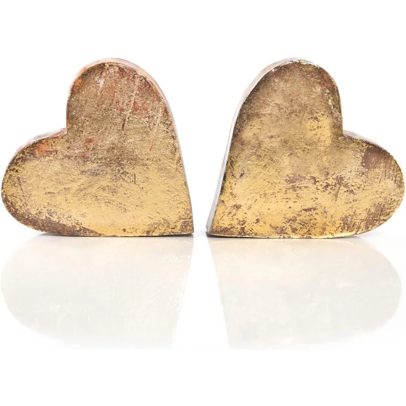 2 große massive Holz Herzen - 14 cm goldfarben zum Hinstellen