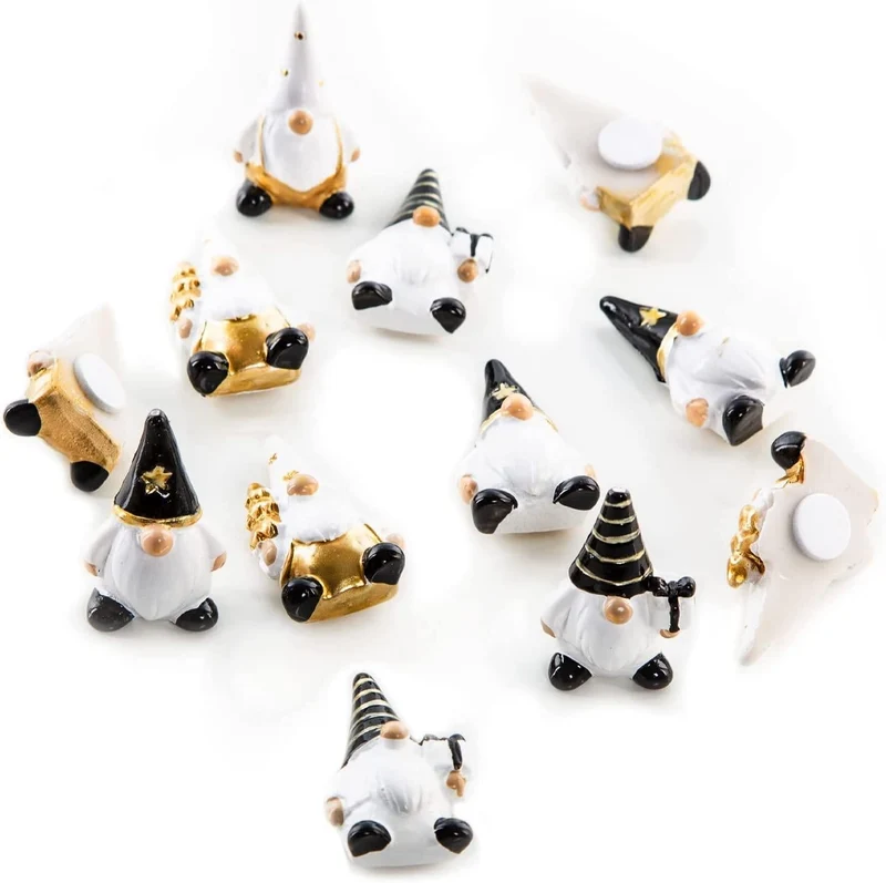 12 kleine Weihnachtswichtel 4 cm schwarz weiß gold