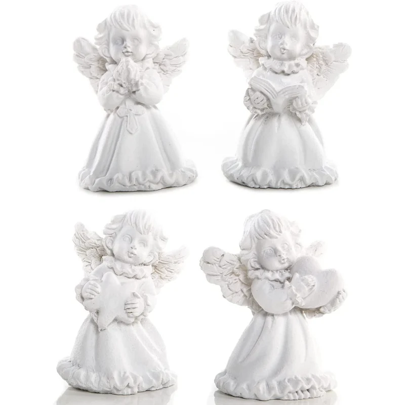 4 Engel Figuren klein weiß 5 cm - Schutzengel