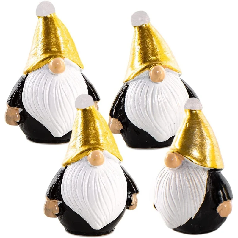 4 Wichtel Figuren - 4 cm schwarz weiß gold - Nikolaus Santa