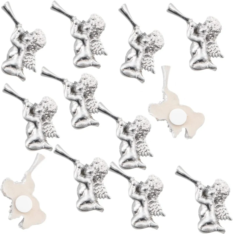 12 kleine silberfarbene Engel - Mini Streudeko mit Klebepunkt 2,5 cm