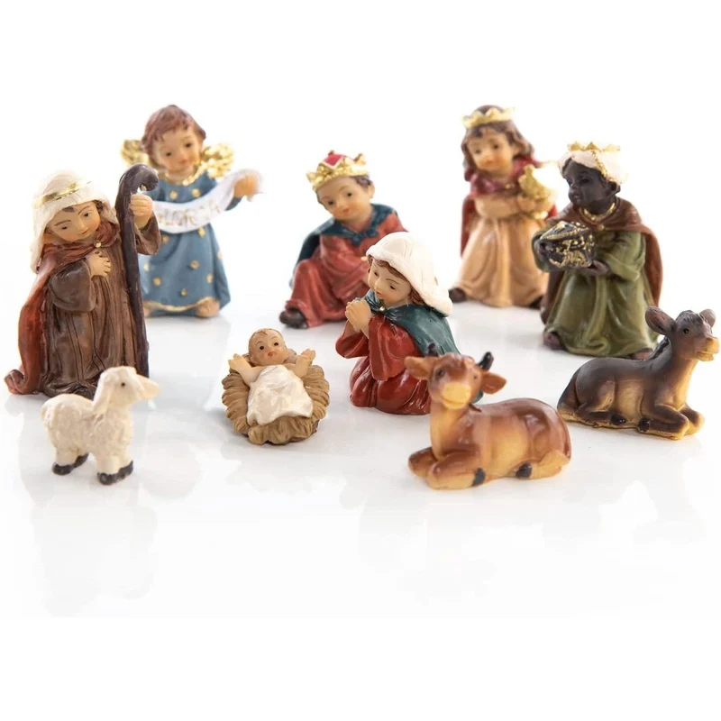 Kleine Weihnachtskrippe mit 10 Krippen Figuren 2,5-5,5 cm