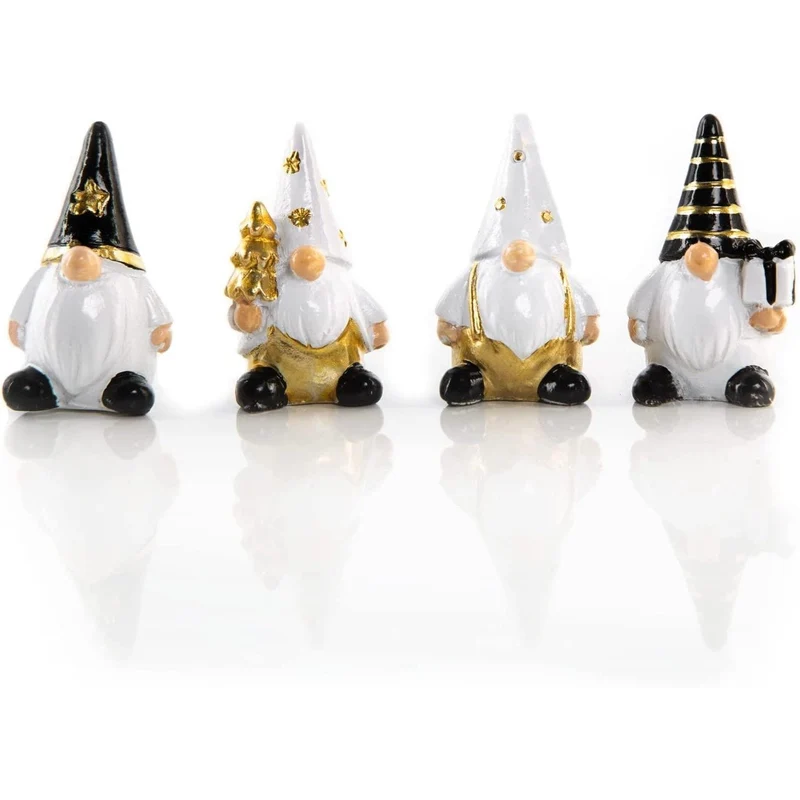 4 lustige Wichtel Figuren Weihnachtswichtel 4 cm schwarz gold