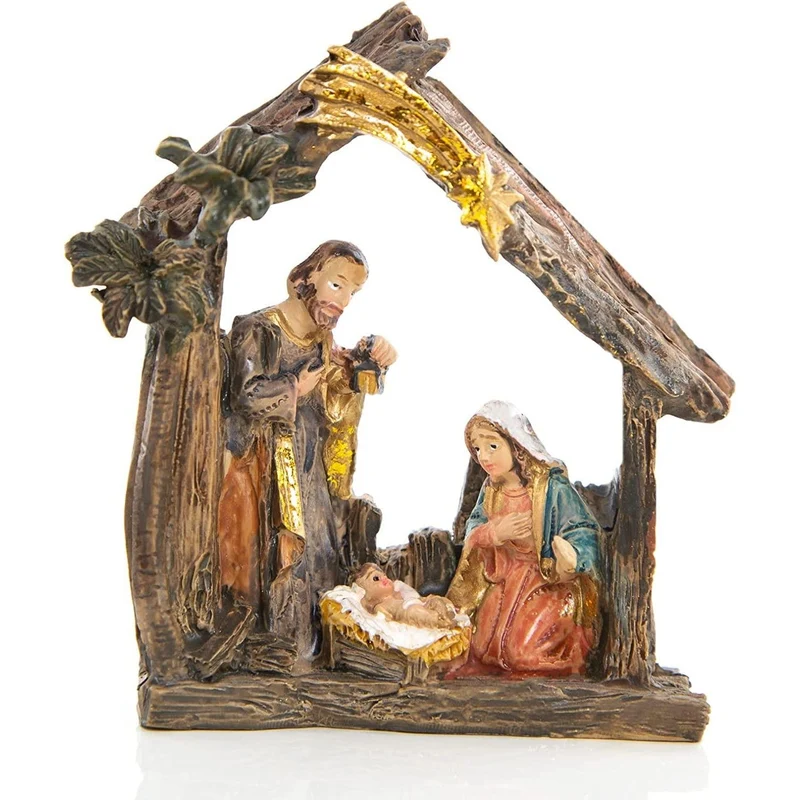 Kleine Krippe zum Hinstellen - Tischkrippe Figur Miniatur 9 x 8,5 cm