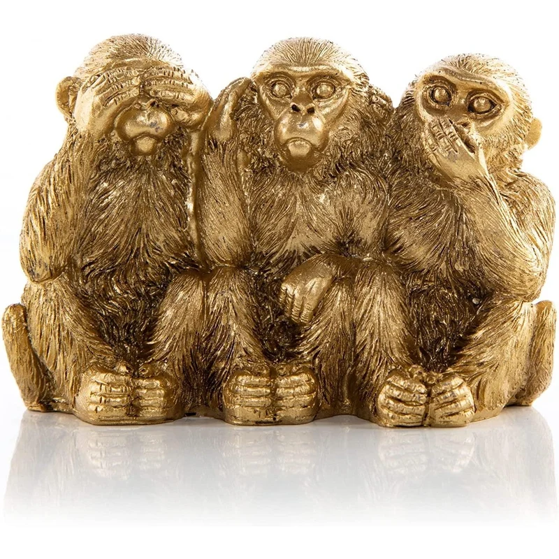 Dekofigur DREI Affen gold glänzend - Tierfigur 11 cm