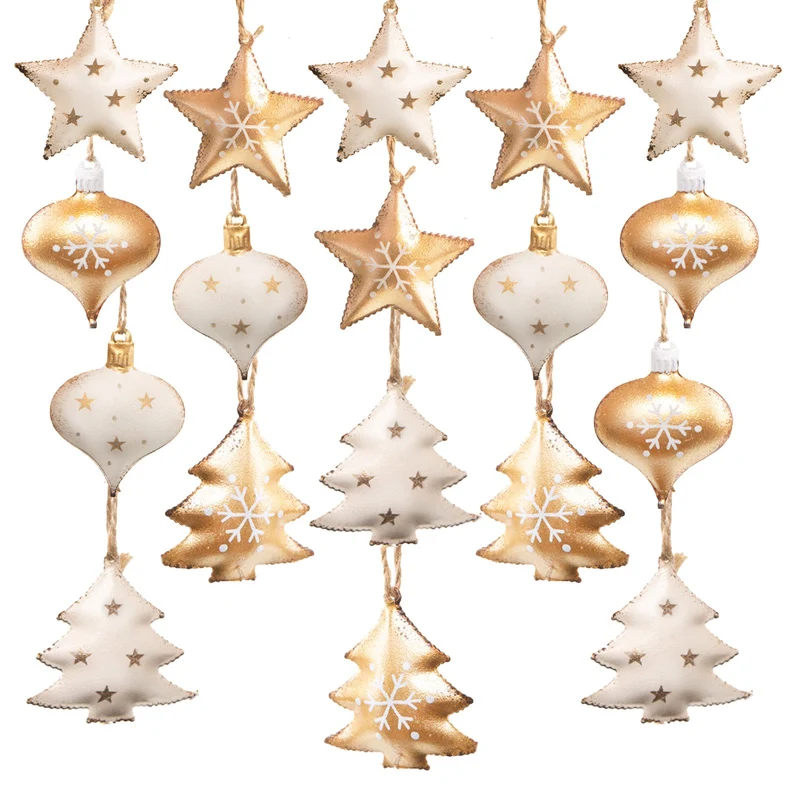 18 Metallanhänger als Weihnachtsbaumschmuck - gold weiß