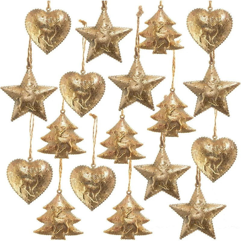 18 vintage Weihnachten Anhänger aus Metall - rustikal antik Gold 5 cm