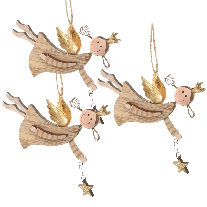 3 Weihnachtsengel mit Stern - Engel 14 cm gold natur