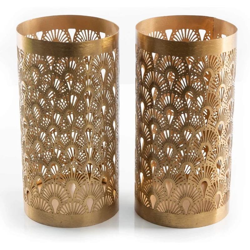 2 Windlichter aus Metall in gold -Zylinder 20 cm - zum Hinstellen