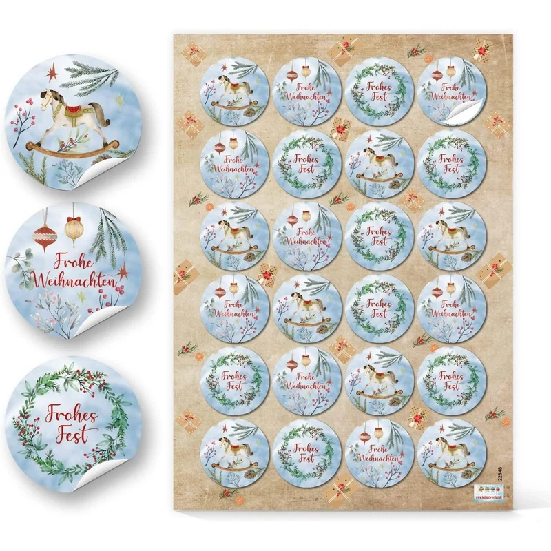 Logbuch-Verlag 24 Weihnachtsaufkleber mit Text Frohe Weihnachten & Frohes Fest Sticker Geschenke Kunden Mitarbeiter blau rot Ø 4 cm