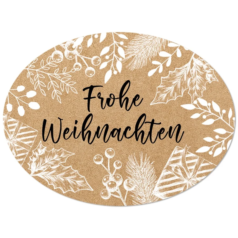 200 Frohe Weihnachten Aufkleber auf Rolle - oval 6 x 4,5 cm