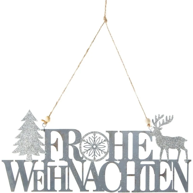 Türschild Frohe Weihnachten grau Silber glitzernd - für Türe & Wand