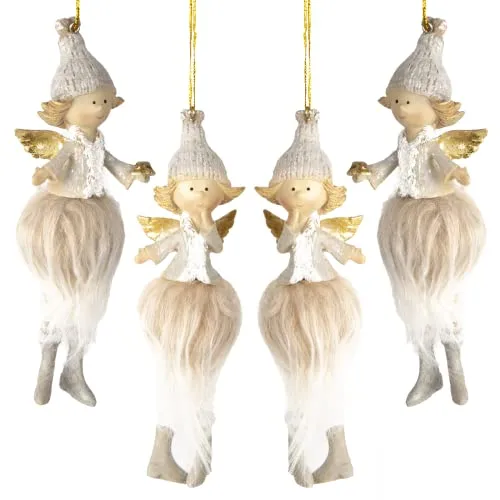 4 Weihnachtsengel beige gold - 13 cm - Fee Elfe Engel Anhänger