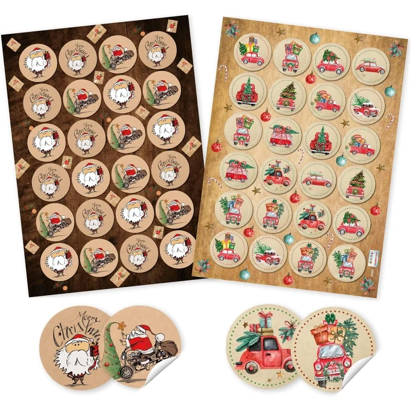 2 x 24 Weihnachtssticker amerikanischer Stil - Weihnachtsdeko Ø 4 cm