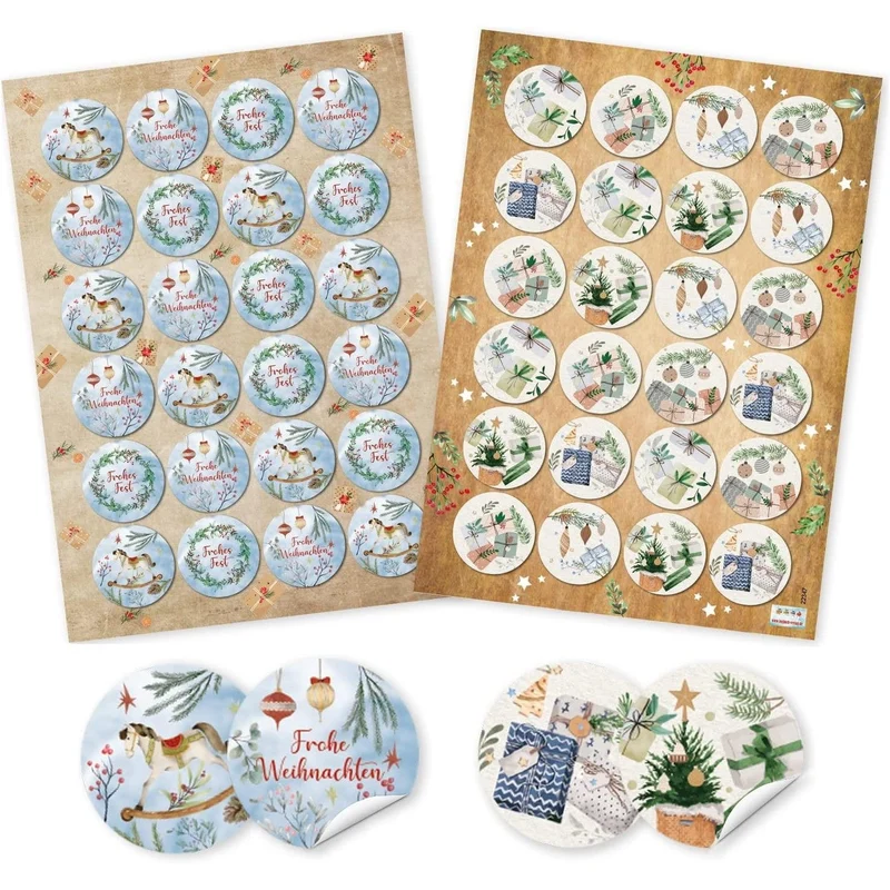 2 x 24 Sticker Weihnachten selbstklebend - Geschenke Aufkleber Ø 4 cm