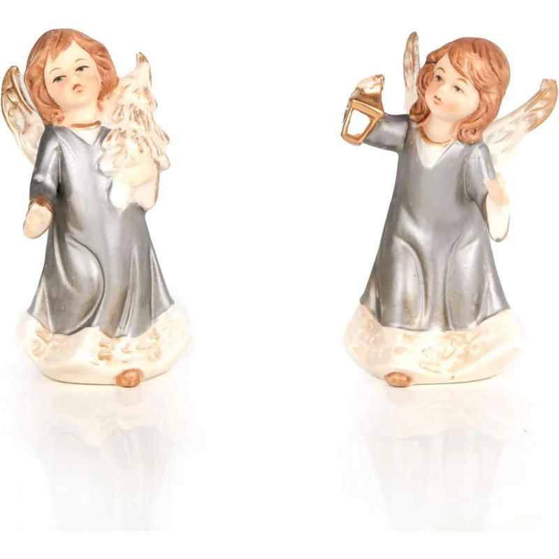 2 nostalgische Engel Figuren - Weihnachtsengel grau beige gold