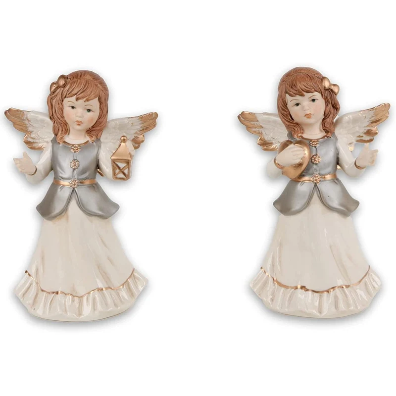 2 Engel Figuren grau beige - Weihnachtsengel 10 cm zum Hinstellen