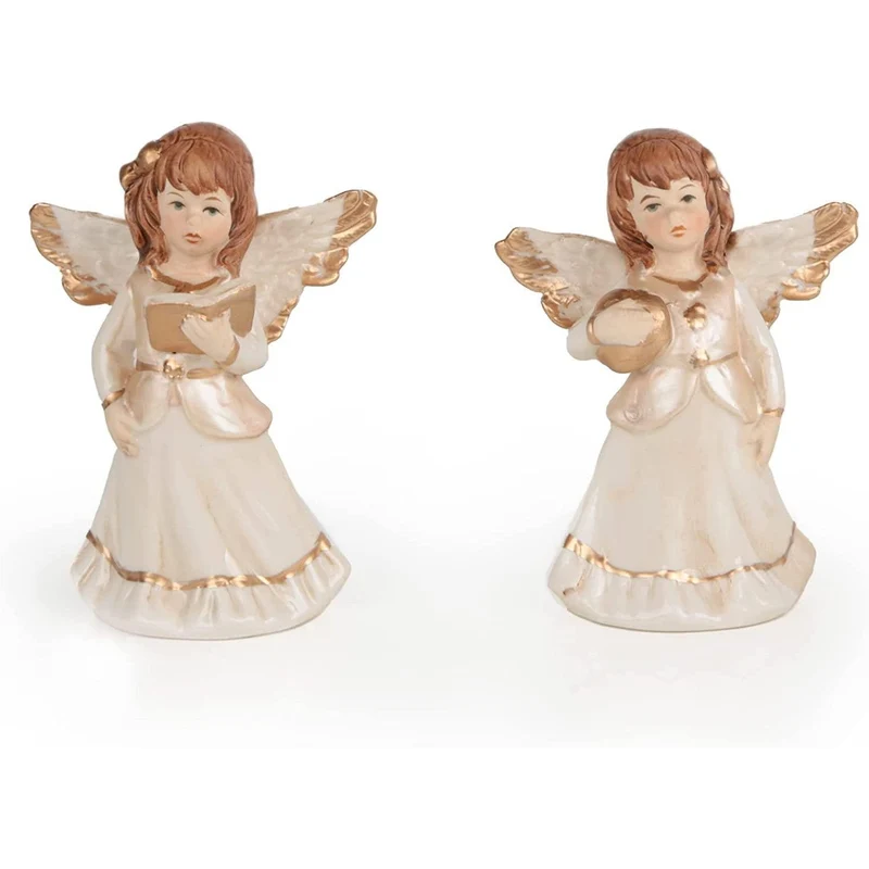 2 Weihnachtsengel Figuren - Engel Schutzengel Dekofigur creme gold