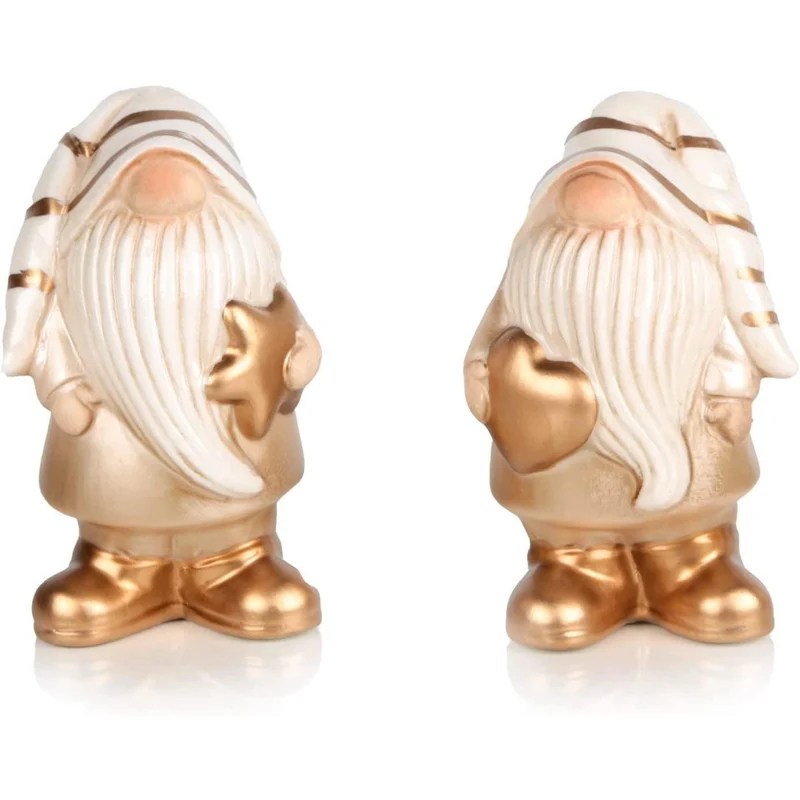 2 edle Wichtel Figuren - Weihnachtswichtel aus Porzellan 10 cm