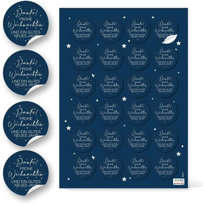 Logbuch-Verlag 24 Weihnachtsaufkleber mit Text dunkelblau weiß Weihnachtsgrüße Danke Frohe Weihnachten - Business Firma Kunden Geschenke Ø 4 cm