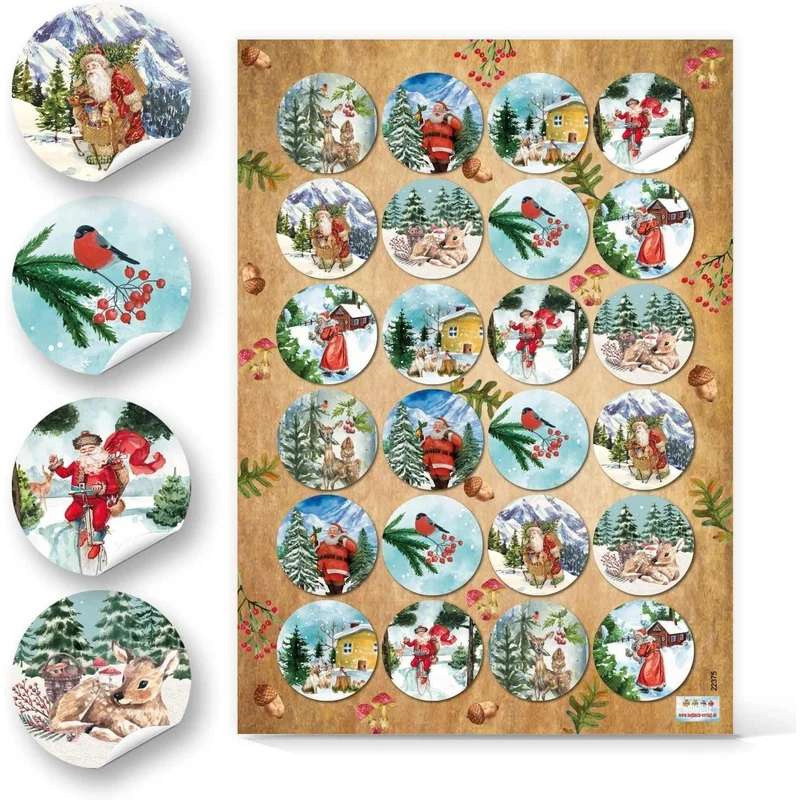 Logbuch-Verlag 24 Nostalgie Weihnachtsaufkleber grün blau rot - vintage Weihnachtsmotive Winter Aufkleber Weihnachten Ø 4 cm