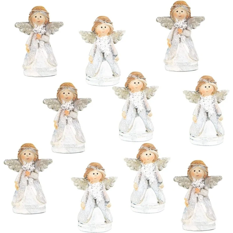 10 kleine Engel Figuren - Schutzengel Glücksbringer silber weiß 4 cm