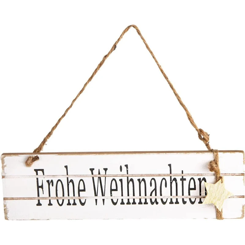 Türschild Frohe Weihnachten aus Holz - Schild weiß braun 28 cm