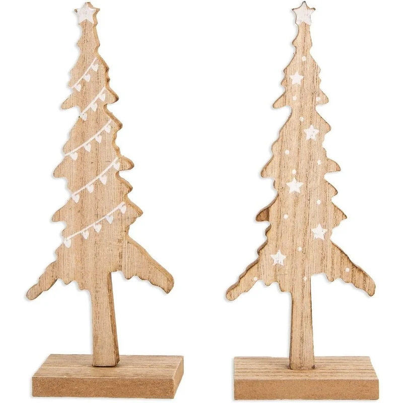 2 Bäume Figuren - Weihnachtsbaum Holz natur braun 18 cm